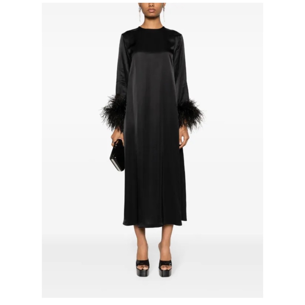Sleeper Black Maxi Dress with Feather Cuffs